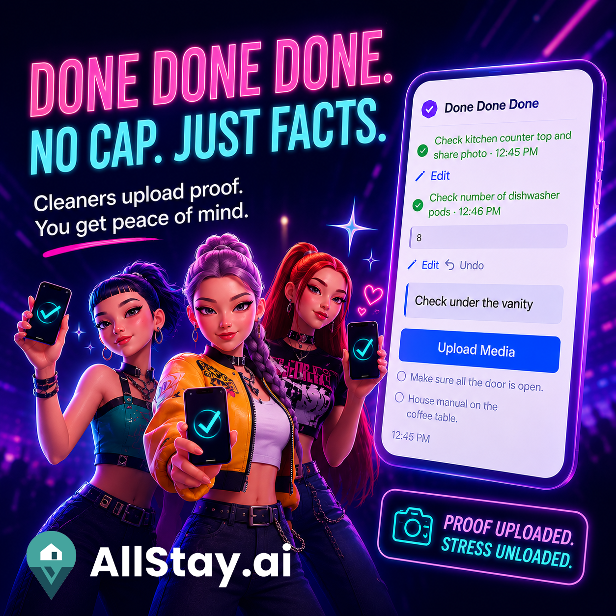 Cleaner sending step-by-step photo evidence through a checklist