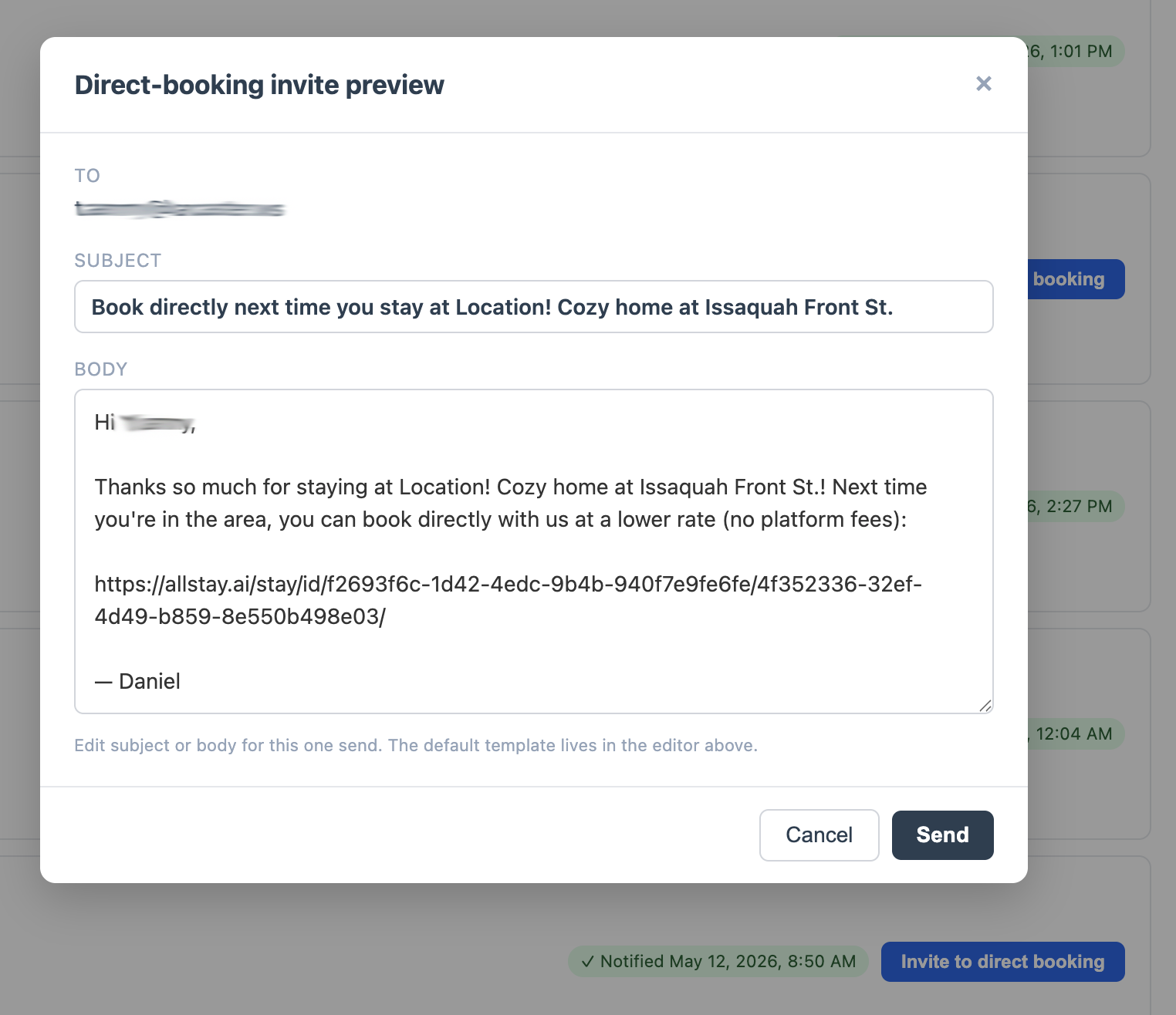 Invite a past guest to book directly next time